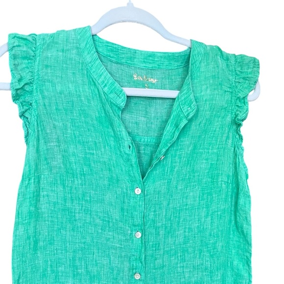 linen shirt 
buttons
used only once 
green color
Size S - Picture 5 of 6